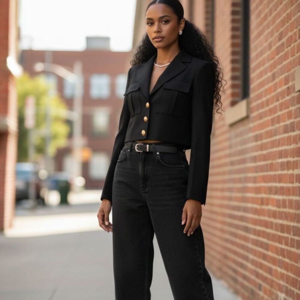 Veronica Beard Cropped Blazer Womens 8 Black Preppy Academia Military Corpcore